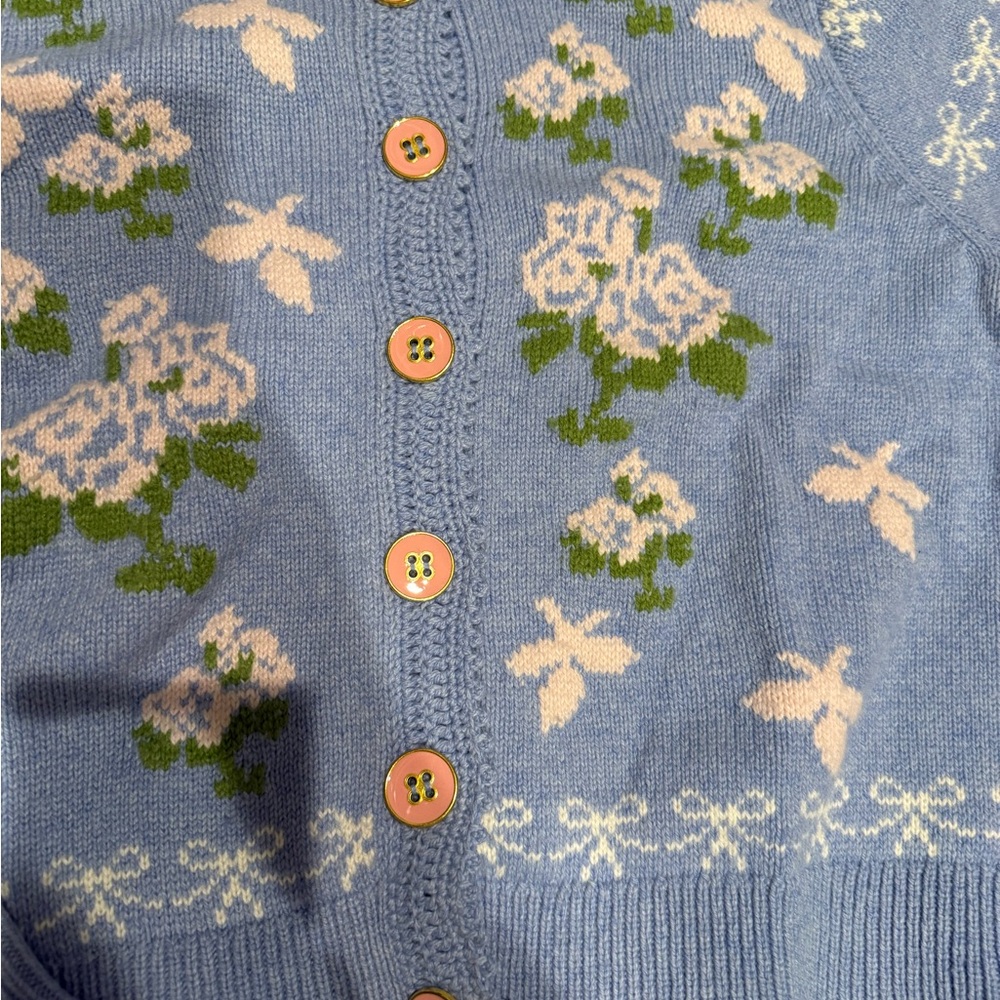 LoveShackFancy Floral Blue Cardigan Sweater - Picture 3 of 3